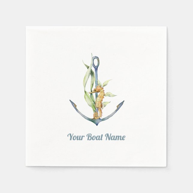 Sjöhäst och sjömansfartyg med Boat Namn Pappersservett (Framsidan)