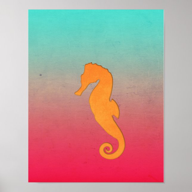 Sjöhäst orange siluett Enkel nautisk strand Poster (Framsidan)
