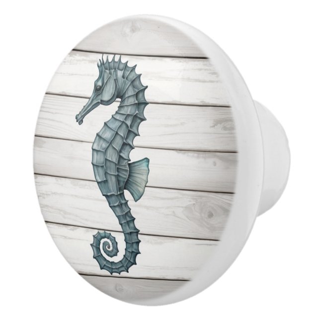 Sjöhäst på White Distress Faux Wood Drawer-knopp Knopp (Höger)