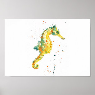 Sjöhäst, sjömakeriavtryck, gult, sjö- och badrum poster