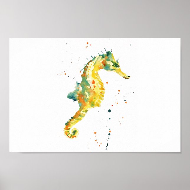 Sjöhäst, sjömakeriavtryck, gult, sjö- och badrum poster (Framsidan)