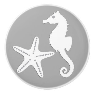 Sjöhäst & sjöstjärna - vit på silvergrå knopp