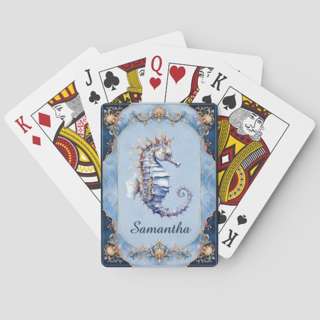 Sjöhäst strand tema blå elfenben spel natt  casinokort (Baksidan)