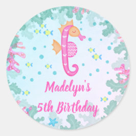 Sjöhäst under havsfödelsedag runt klistermärke