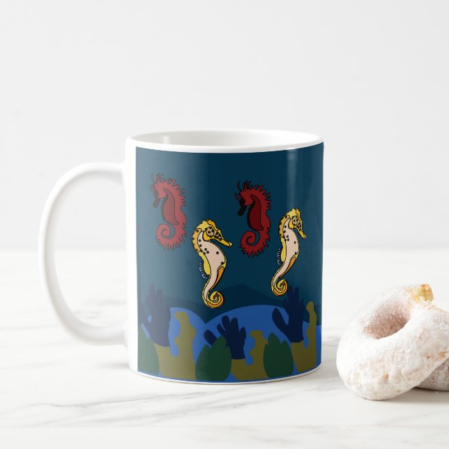 Sjöhäst Undervattens Ocean Strand Kaffemugg (Med munk)