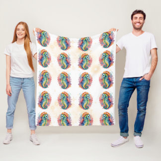 Sjöhäst, vattenfärg Färgfull Mönster Baby Blanket Fleecefilt