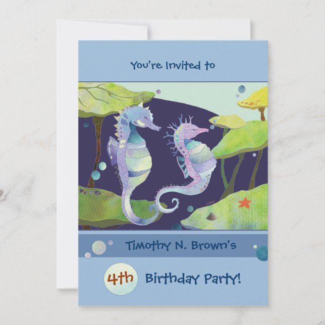 Sjöhästar Barns födelsedag Bassäng Party Inbjudningar (Framsida)