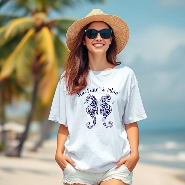 Sjöhästar-Fisherman Core-Hawaiian Tropical Blue T Shirt (Sea Horse-Fisherman Core-Hawaiian-Tropical-Beach T shirt-Summer Trend-Dark Blue)