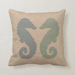 Sjöhästar i Blått och Grönt Kudde