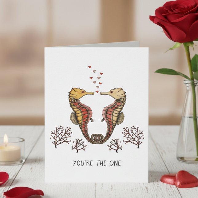 Sjöhästar Jag älskar dig Romantik årsdag Kort (Seahorse Anniversary I Love You Cards for Husband, Wife, Boyfriend, Girlfriend. Cute Seahorse Hearts)