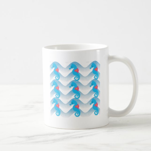 Sjöhästar och blåa Vinkara Mönster Kaffemugg (Höger)