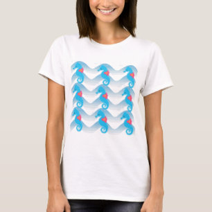 Sjöhästar och blåa Vinkara Mönster T-shirt