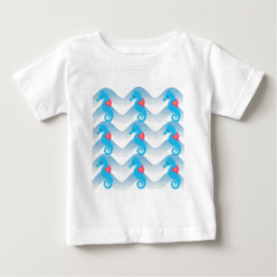 Sjöhästar och blåa Vinkara Mönster T Shirt