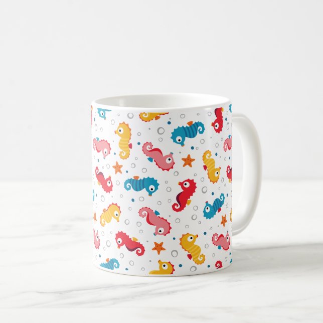 Sjöhästar Seamless Mönster Kaffemugg (Framsida höger)