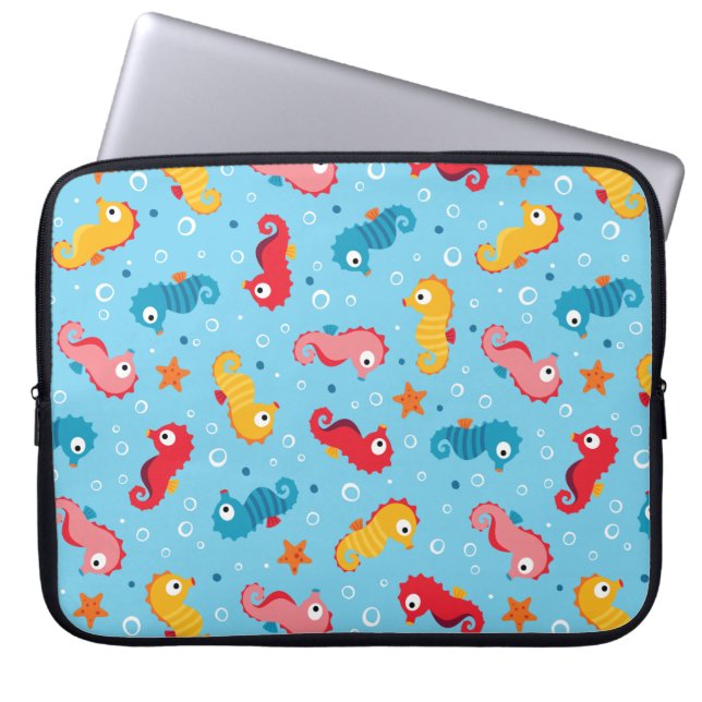 Sjöhästar Seamless Mönster Laptop Fodral (Framsidan)