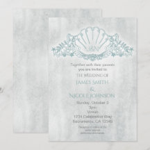 Sjöhästar & Snigelskal Strand Bröllopsinbjudningar