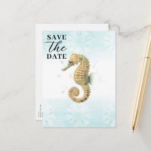 Sjöhästar Turkos & Guld Akvarell Save the Date Meddelande Vykort