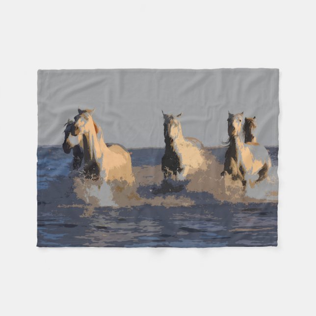 Sjöhästar - Vild Hästar Fleecefilt (Framsidan (Horisontell))