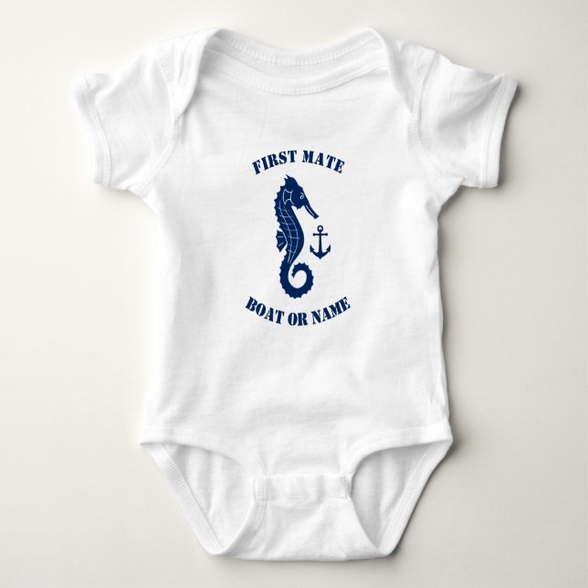 Sjöhästen Anchor First Mate Boat eller Namn Navy W T Shirt (Framsida)