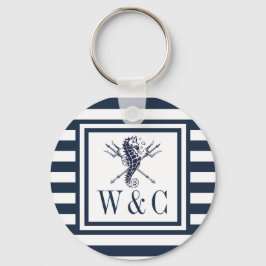 Sjöhästen Monogram Navy Blue Stripe Nautical Nyckelring