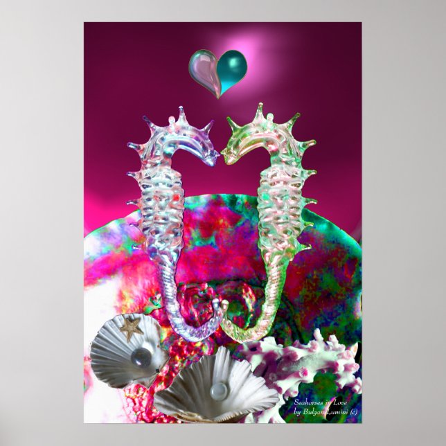 SJÖHJORTAR I KÄRLEK, ROSA TURKOS BLÅ PÄRLMOR POSTER (Framsidan)