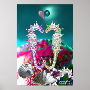 SJÖHJORTAR I KÄRLEK, ROSA TURKOS BLÅ PÄRLMOR POSTER