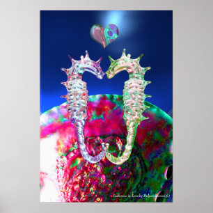 SJÖHJORTAR I KÄRLEK, RÖSBLÅ PÄRLMOR POSTER