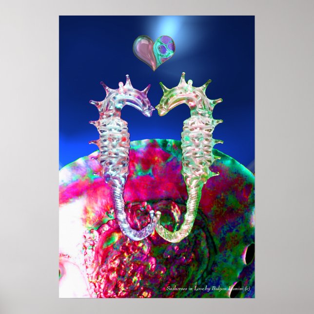 SJÖHJORTAR I KÄRLEK, RÖSBLÅ PÄRLMOR POSTER (Framsidan)