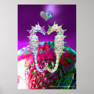 SJÖHJORTAR I ROSA BLÅ LILA PÄRLMOR POSTER