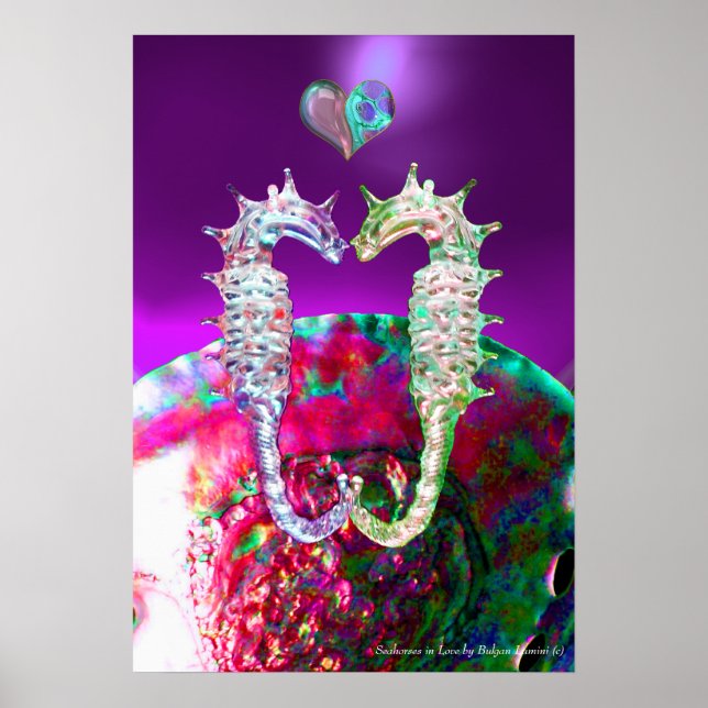 SJÖHJORTAR I ROSA BLÅ LILA PÄRLMOR POSTER (Framsidan)