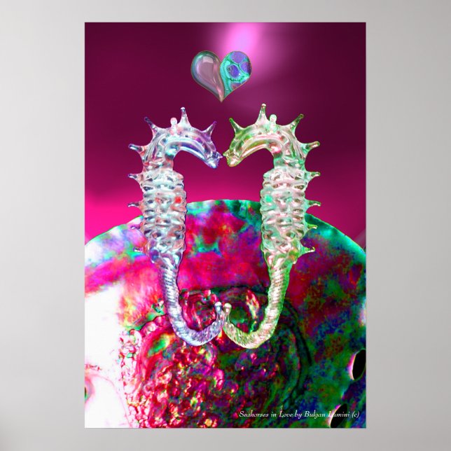 SJÖHJORTAR I ROSA FUCHSIA PÄRLMOR FÖRÄLSKADE POSTER (Framsidan)