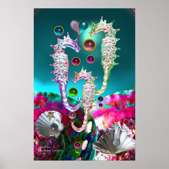 SJÖHJORTAR, ROSA TEAL BLÅ PÄRLMOR POSTER (Framsidan)