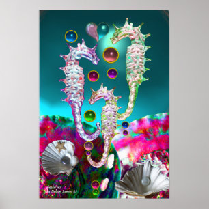 SJÖHJORTAR, ROSA TEAL BLÅ PÄRLMOR POSTER