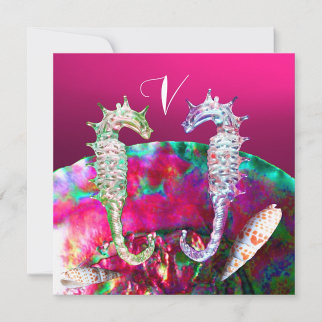 SJÖHJORTAR STRAND BRöllopsmonogram, Rosa svart Inbjudningar (Framsida)