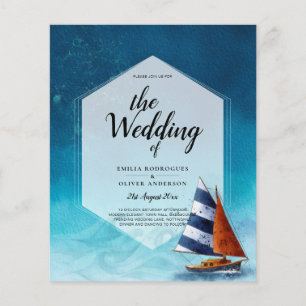 Sjöhochzeitsinspost med segelbåt flygblad