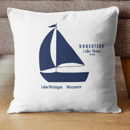 Sjöhus Marinblå Rand Kudde