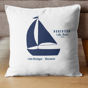 Sjöhus Marinblå Rand Kudde