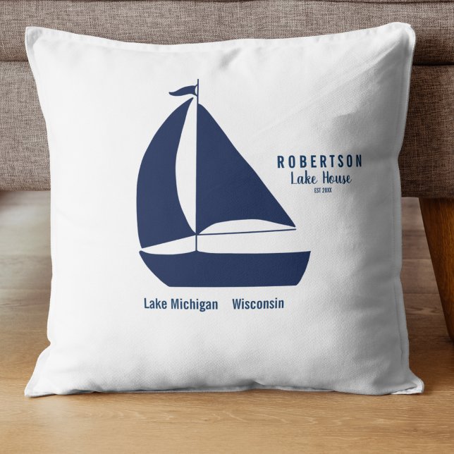 Sjöhus Marinblå Rand Kudde (Lake House Nautical Navy Blue Stripe Throw Pillow
)