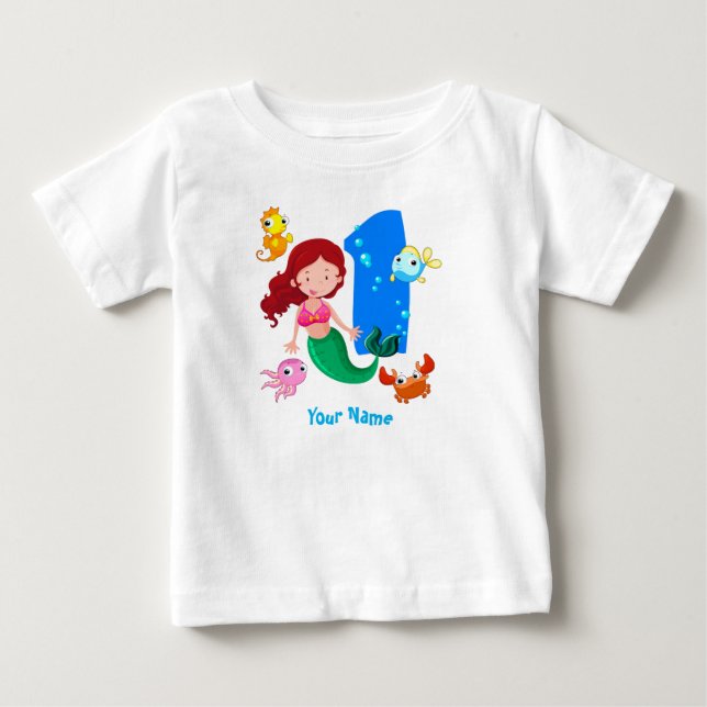 Sjöjungfru 1:a födelsedag t shirt (Framsida)