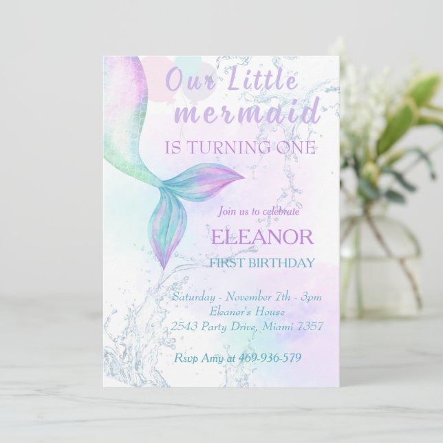 Sjöjungfru 1:a födelsedag under Sjöjungfrun Party Inbjudningar (Stående Fram)