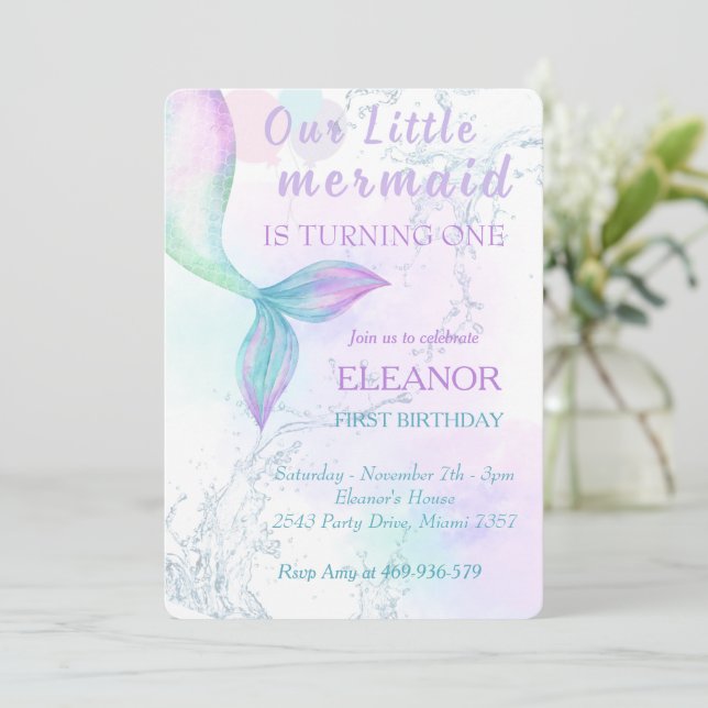 Sjöjungfru 1:a födelsedag under Sjöjungfrun Party Inbjudningar (Stående Fram)