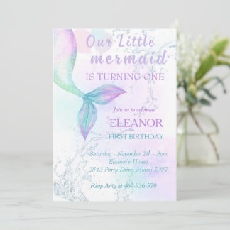 Sjöjungfru 1:a födelsedag under Sjöjungfrun Party Inbjudningar