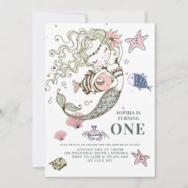 Sjöjungfru 1:a födelsedagarinbjudan inbjudningar