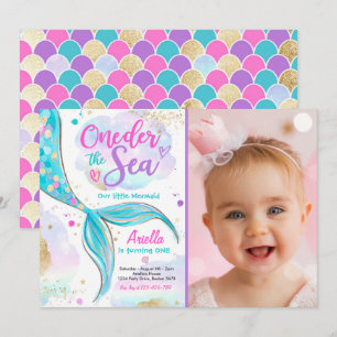 Sjöjungfru 1:a födelsedagen Party ONEder Havets Sj Inbjudningar