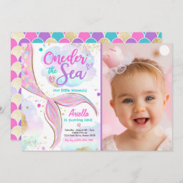 Sjöjungfru 1:a födelsedagen Party ONEder Havets Sj Inbjudningar