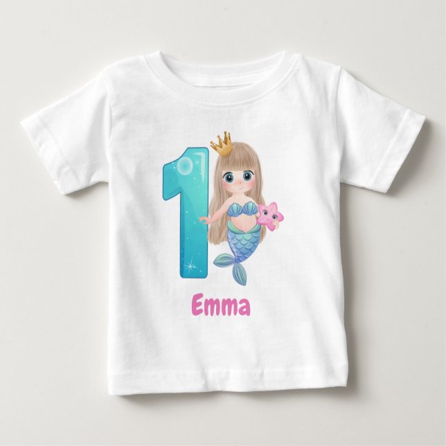 Sjöjungfru 1-års födelsedags baby t-shirt  (Framsida)