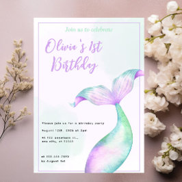 Sjöjungfru 1-års födelsedagsfest inbjudningar