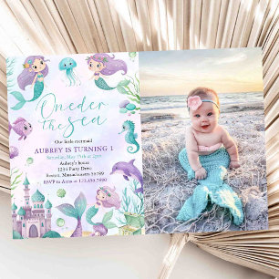 Sjöjungfru 1-års födelsedagsfest Oneder The Sea Fo Inbjudningar