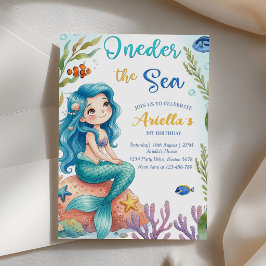 Sjöjungfru 1-års födelsedagsfest Oneder The Sea Sj Inbjudningar