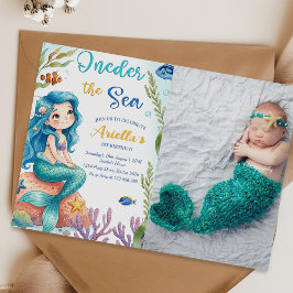Sjöjungfru 1-års födelsedagsfest Oneder The Sea Sj Inbjudningar